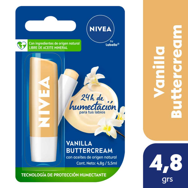 Nivea Vanilla Buttercream Moisturizing Lip Balm For All Skin Types (4.8Gr / 0.16Oz): Non-Greasy, Cruelty-Free Lip Balm with SPF 15 and Delicious Vanilla Buttercream Scent - For All Skin Types