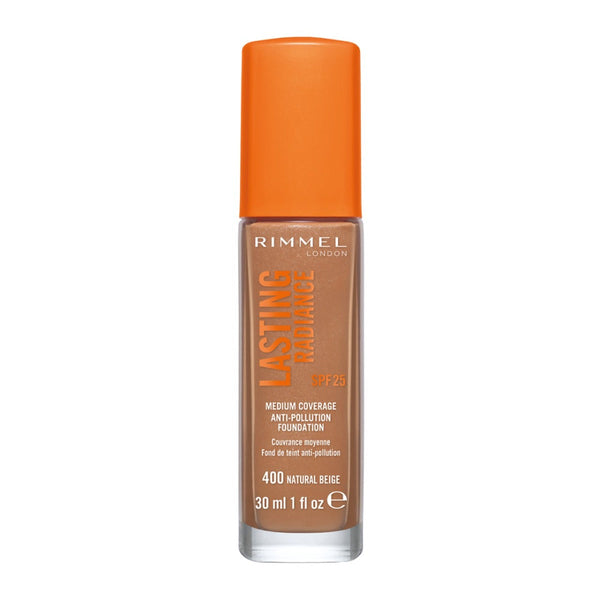 Rimmel Lasting Radiance 400 Natural Beige Foundation: Paraben-free, Non-comedogenic, Cruelty-free, Oil-free, Long Lasting & Suitable for All Skin Types