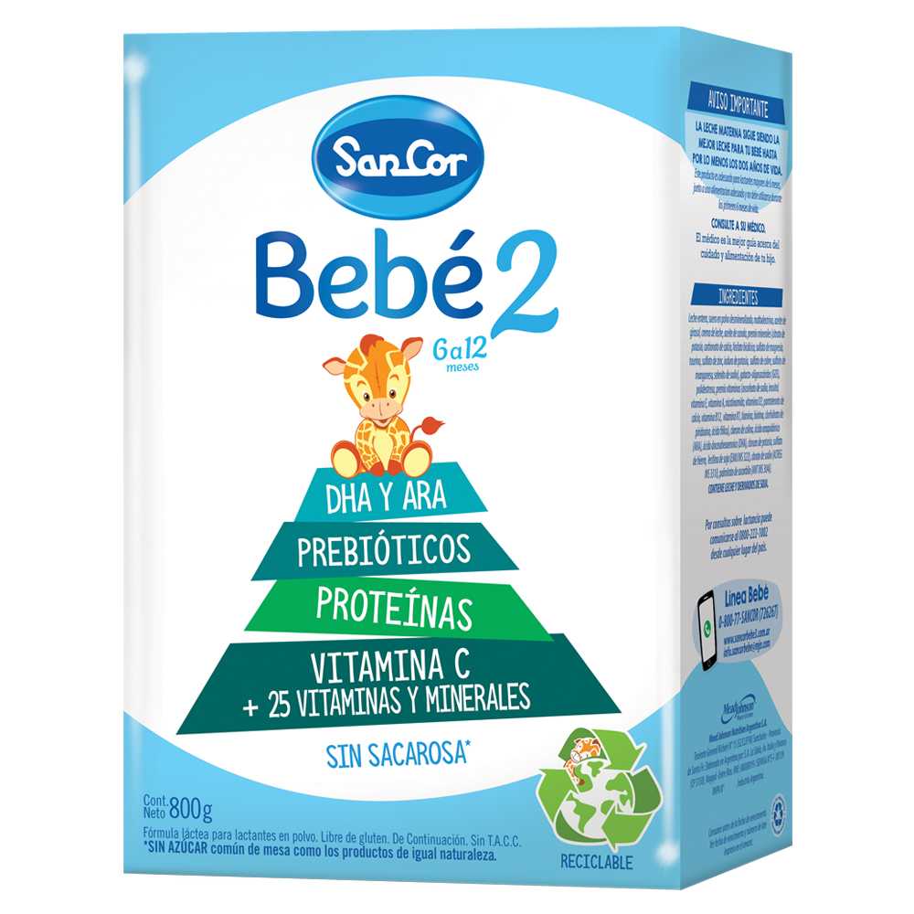 SANCOR BABY 2 POWDER (800gr/27.05oz): Essential Vitamins, Minerals, Probiotics, DHA/ARA - Non-GMO