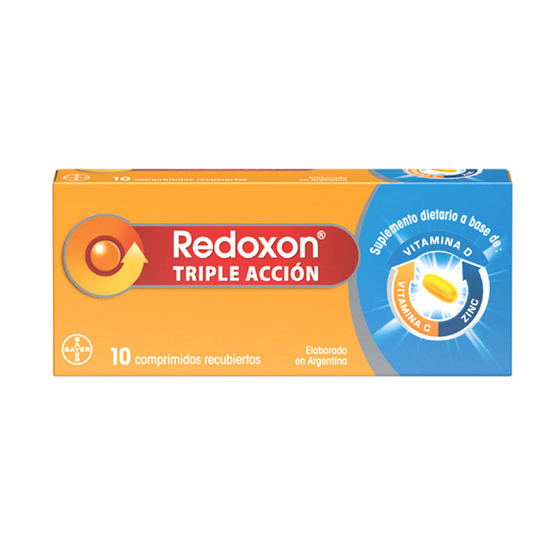 Triple Action Redoxon with Vitamin C, D and Zinc - 10 Tablets - Gluten-Free and Lactose-Free - Made in Germany