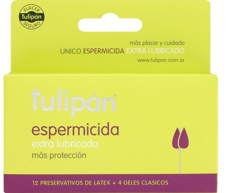 Tulipan Spermicidal Latex Condoms (12 Units): Non-Toxic, Hypoallergenic, Lubricated with Classic Gel & Textured for Extra Pleasure