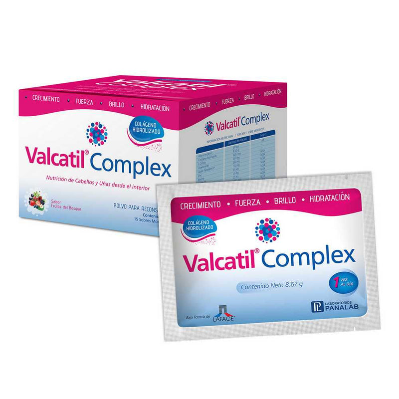 Valcatil Complex Supplement Fruits Of The Forest (15 Sachets) - Natural Formula with Hydrolyzed Collagen, Amino Acids, Vitamins, Minerals for Hair, Nails & Skin Health