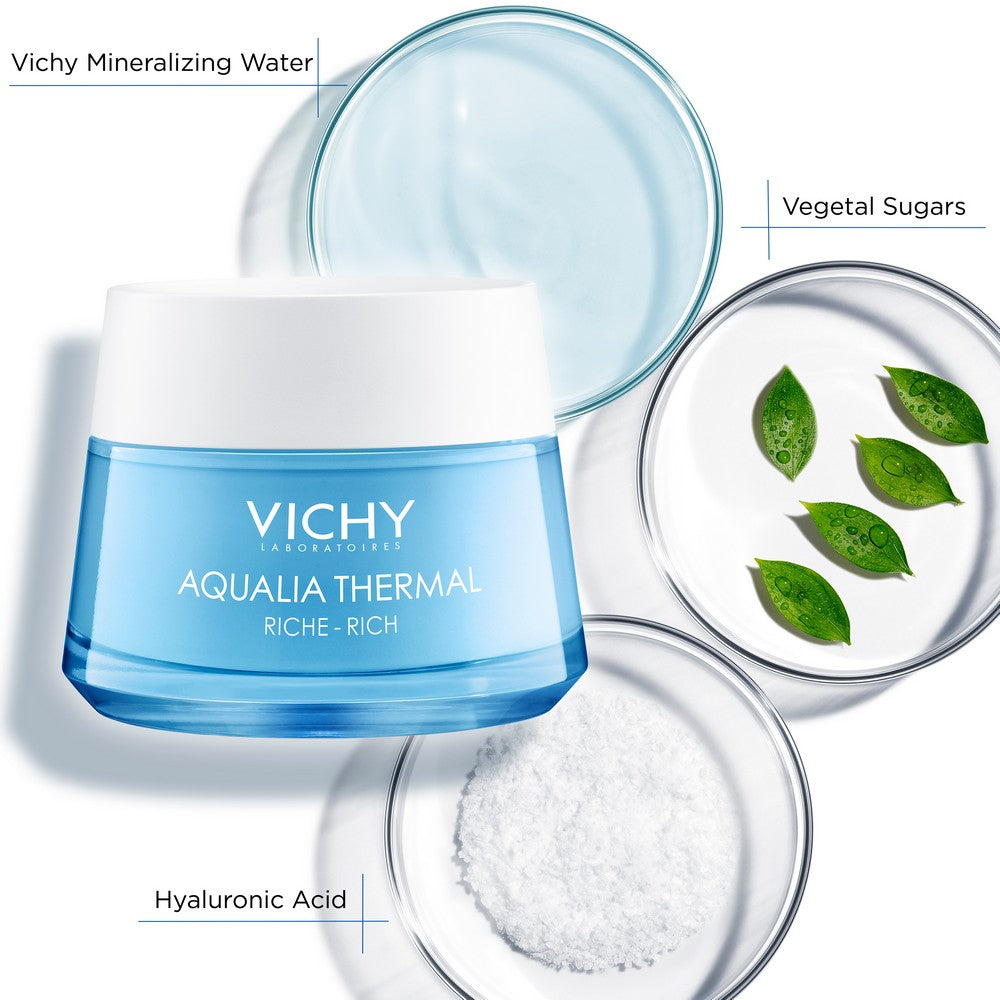 Vichy Aqualia Thermal Dynamic Riche Cream - 50ml/1.69Fl Oz, 24hr Hydration, Paraben-Free & Hypoallergenic