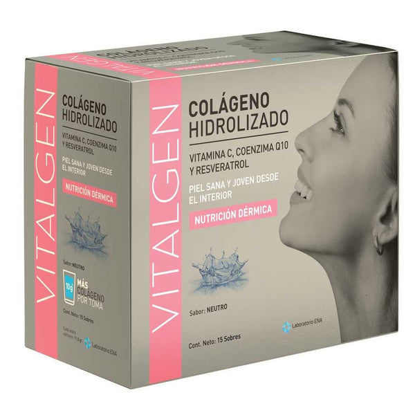 Vitalgen Hydrolyzed Collagen (15 Sachets), helps to maintain the skin's elasticity and to protect it from the signs of aging