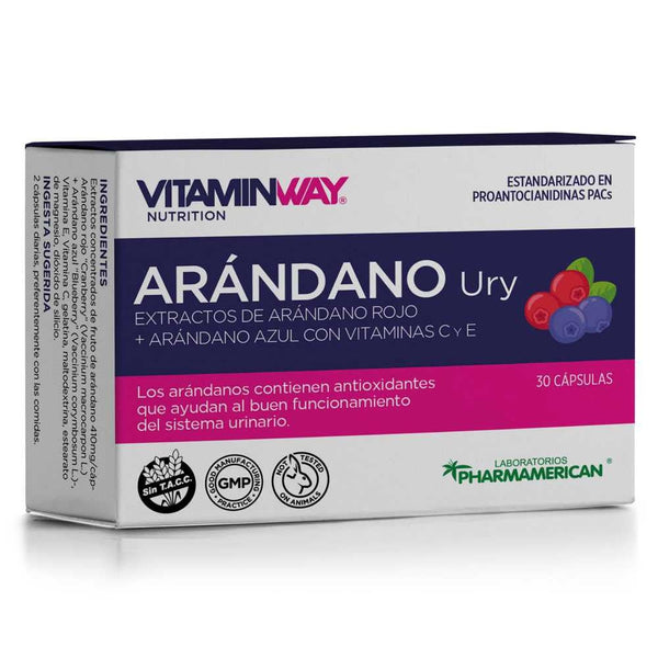 Vitamin Way Cranberry Ury Dietary Supplement with Vitamin E, Blueberry Extract, Gluten-Free, No TACC - 30 Tablets per Bottle - Suitable for Vegetarians