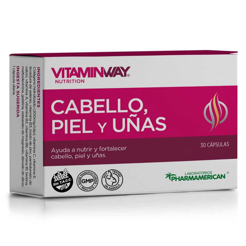 Vitaminway Dietary Supplement Hair, Skin &amp; Nails - 30 Capsules - Gluten Free, No TACC, Vegetarian