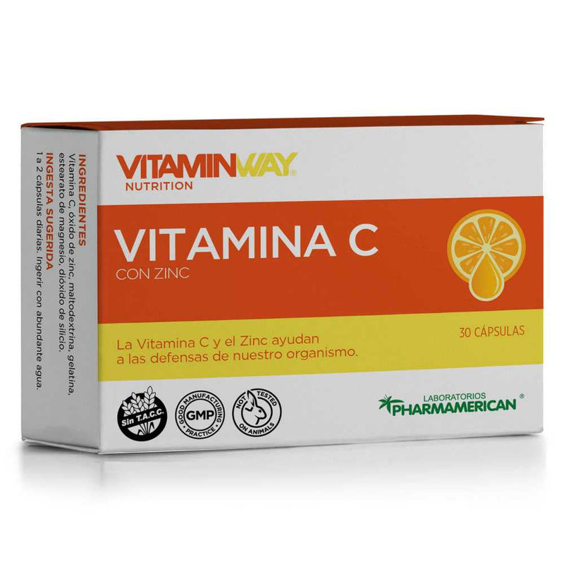 Vitaminway Vitamin C Supplement with Zinc - 500mg/10mg, Non-GMO, Gluten-Free, 30 Tablets/Pack